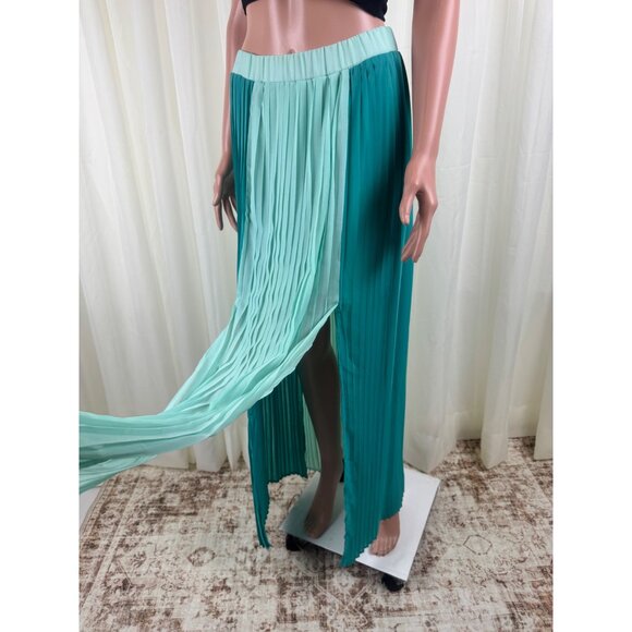 Women's TCEC Color Block Pleated Multi Split Maxi Skirt Size Medium Turquoise - Picture 4 of 11